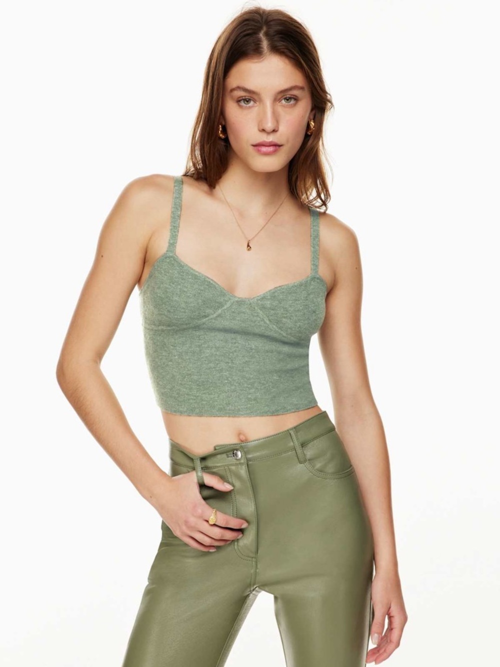 Wilfred Women’s Sicily Sweater Olive Green Knit Bustier Crop Top Size Small